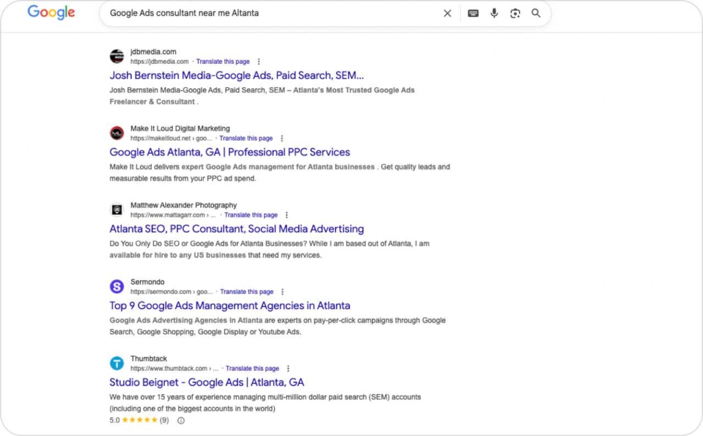 Screenshot of Google search