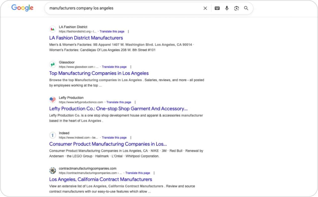 The screenshot of Google search