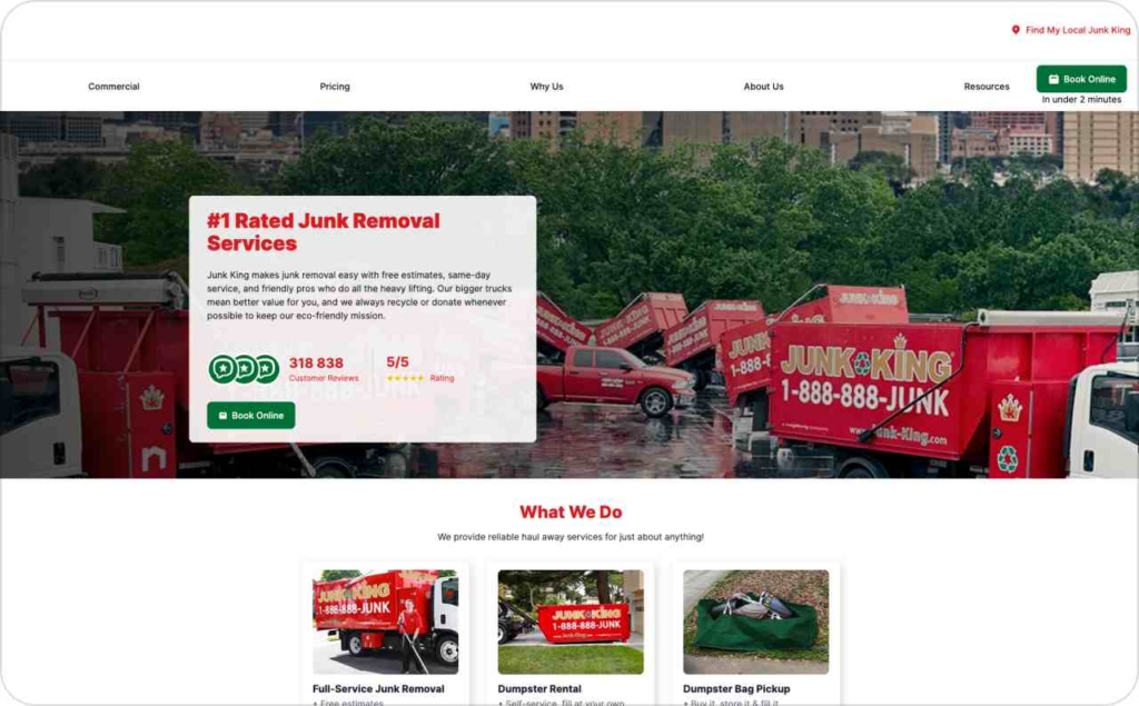 Junk King landing page