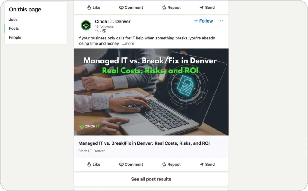 LinkedIn post of Cinch I.T. Denver