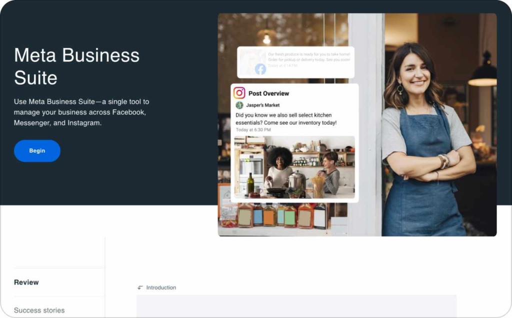 Screenshot of Meta Business Suite landing page