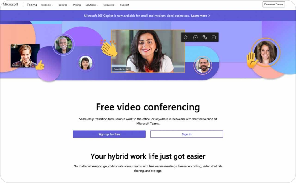 Microsoft free video conferencing landing page