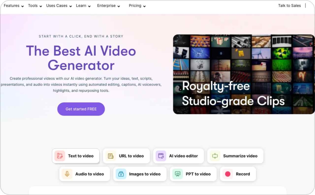 Pictory AI landing page screenshot