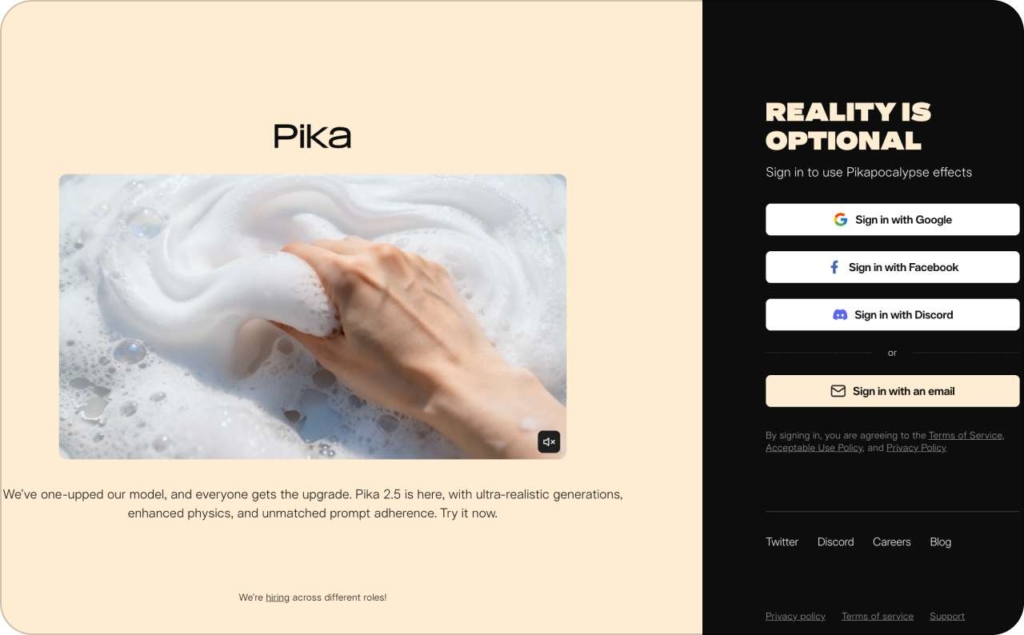 Pika landing page screenshot