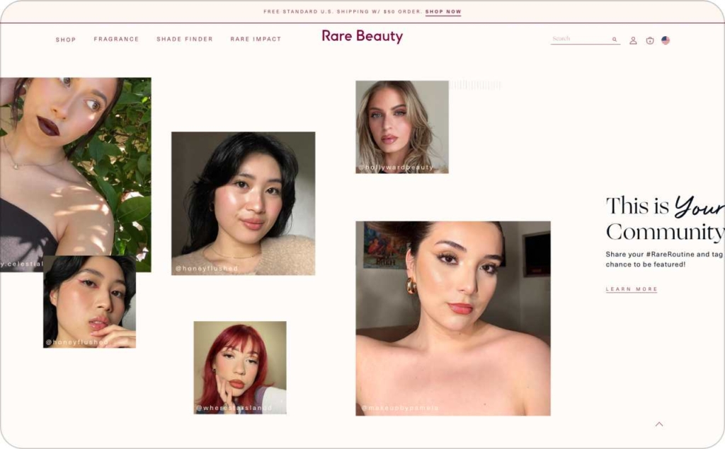 Screenshot of Rare Beauty landing page