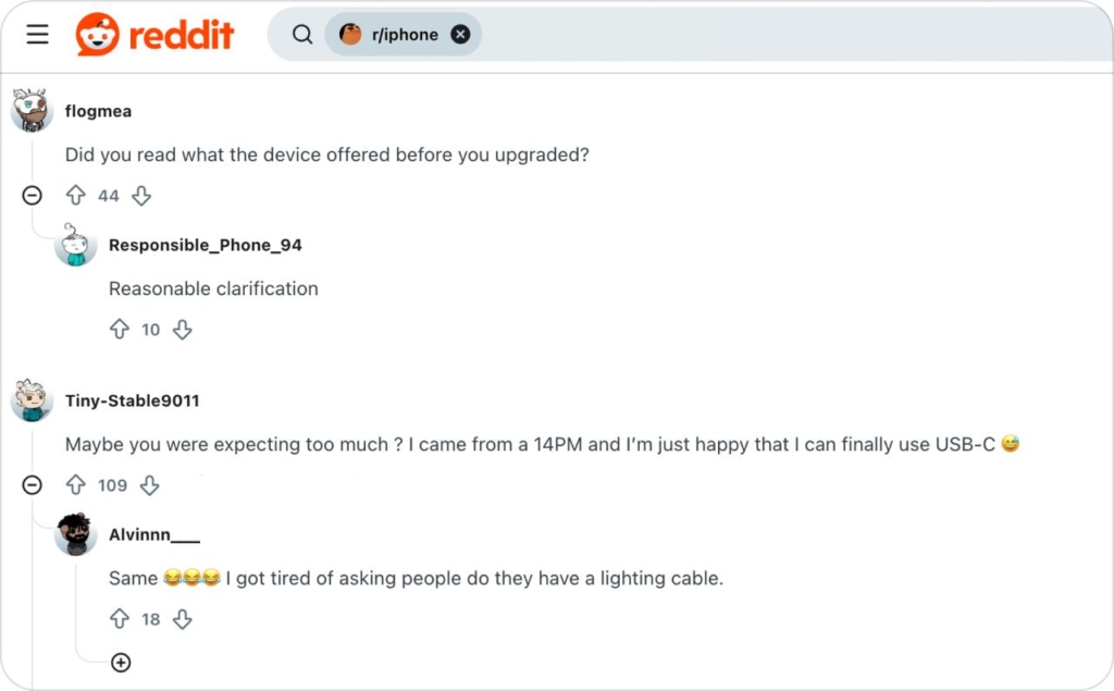 Discussion on Reddit about new IPhone 17