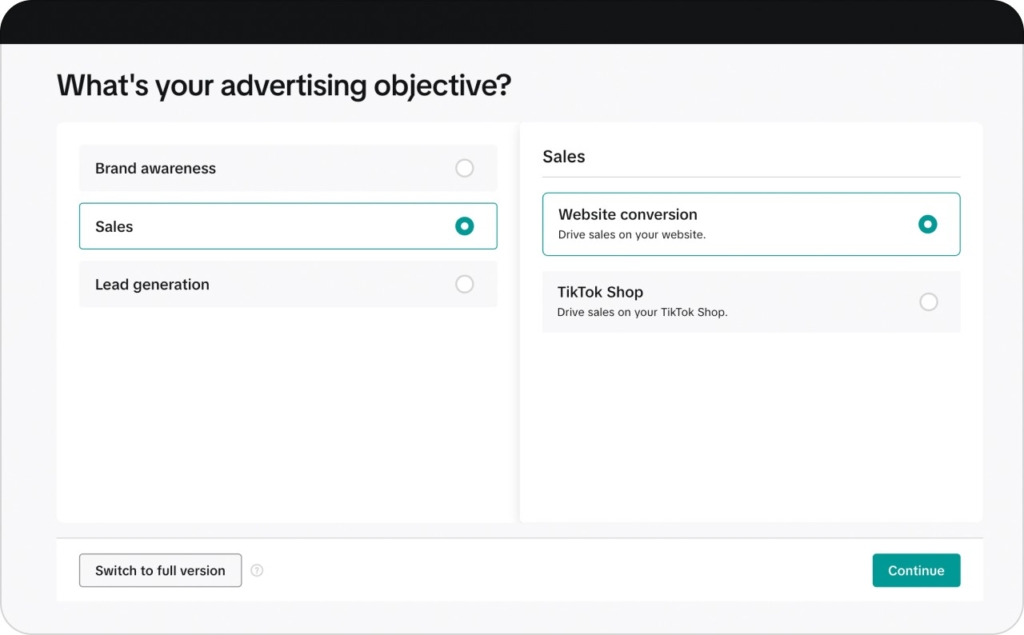 TikTok on Shopify, choosing format