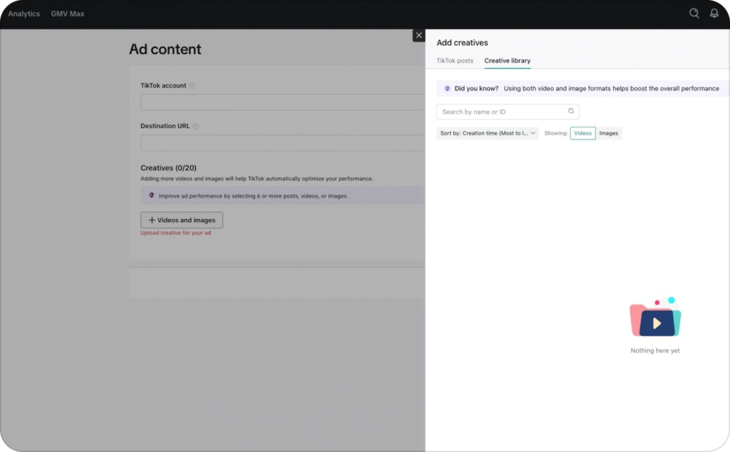 TikTok Ads adding content