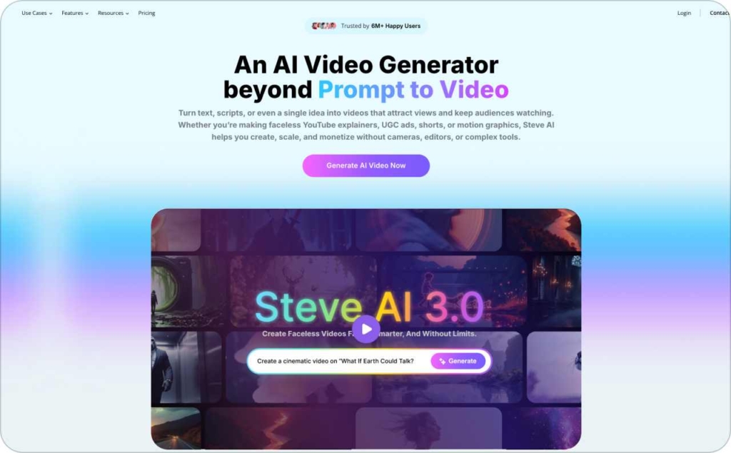 Steve.AI landing page screenshot