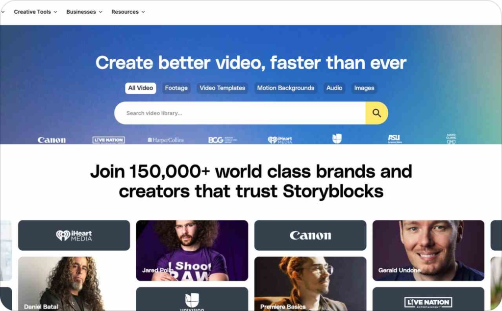Storyblocks landing page screenshot