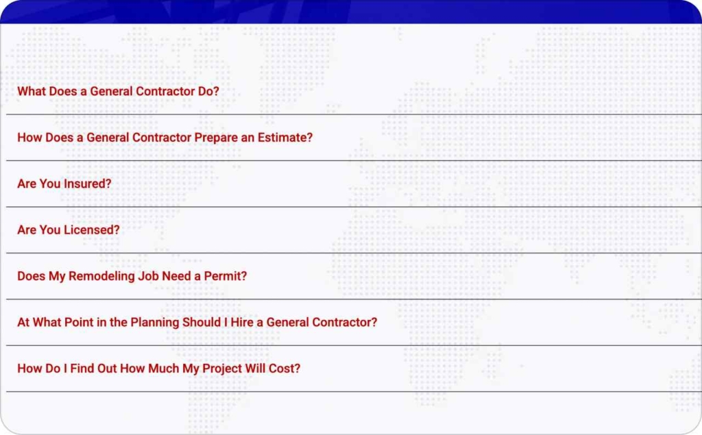 Screenshot of FAQ section of Trident Construction Group LLC