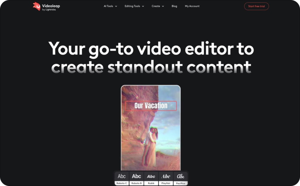 Videoleap landing page screenshot