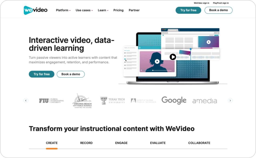WeVideo landing page screenshot 