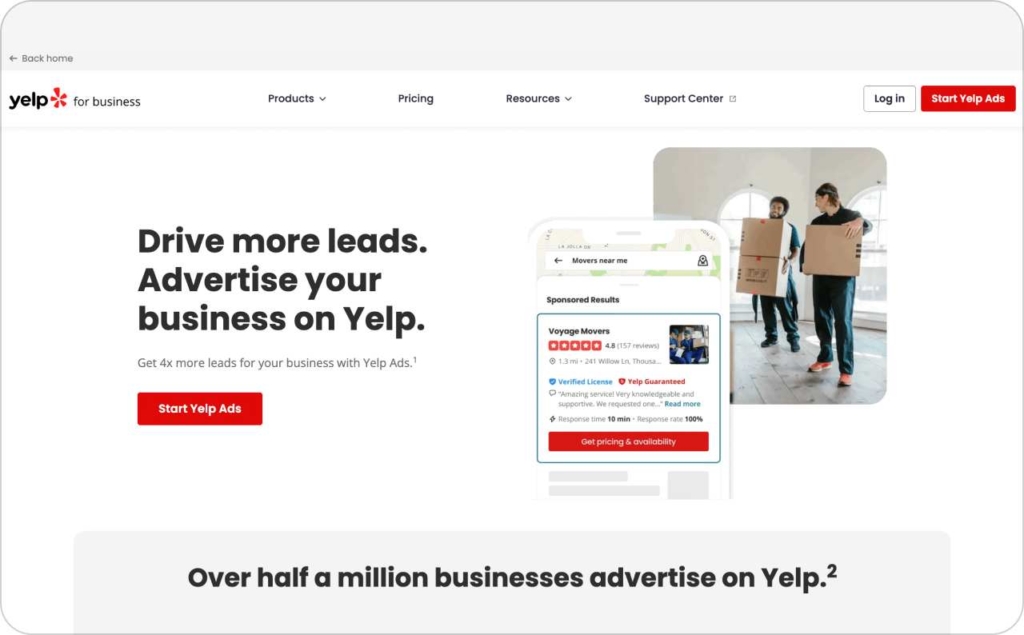 Yelp Ads landing page