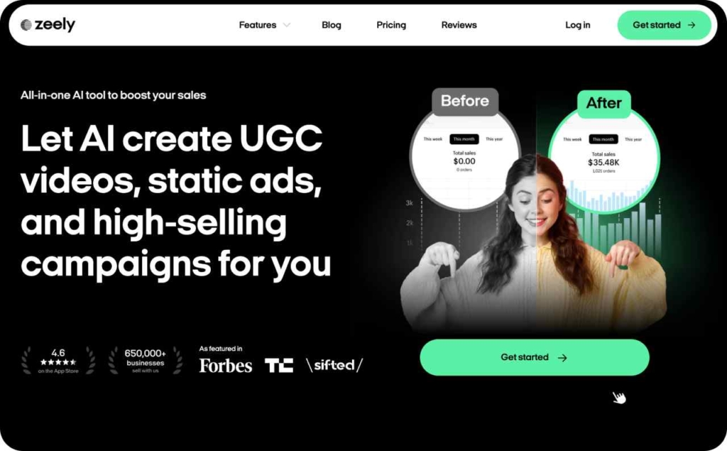 Zeely AI landing page screenshot