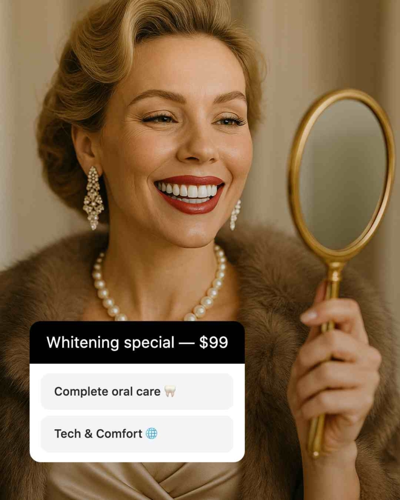 Zeely AI ad portraying a woman smiling in the mirror