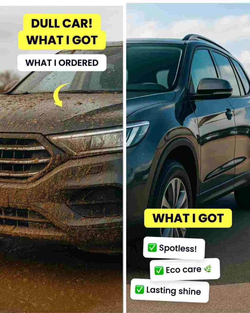 Zeely AI ad portraying a dirty and clean car after car wash