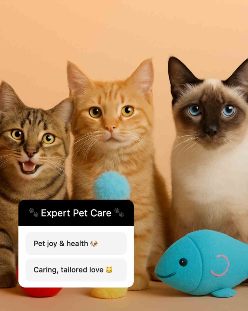 Zeely AI ad portraying cats with toys