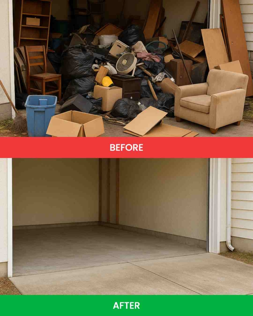 Zeely AI ad promoting junk removal before and after advertising