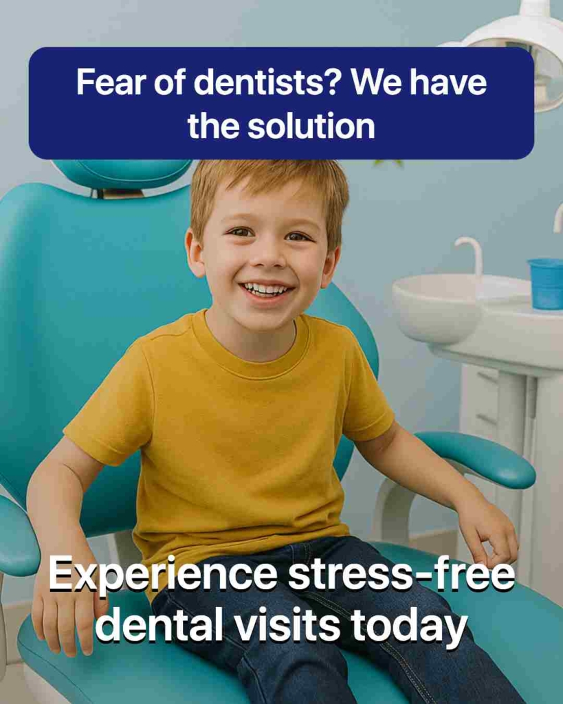 Zeely AI ad portraying a happy boy on dental chair 