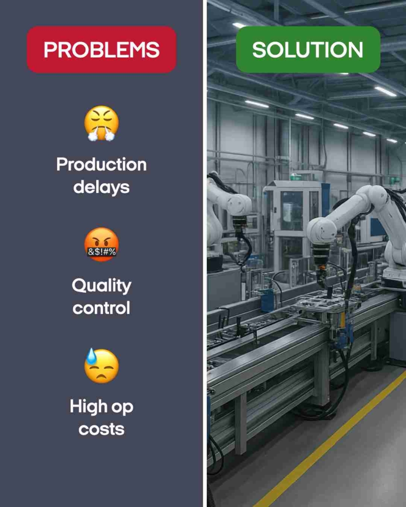 Zeely AI ad portraying problem-solution digital marketing ad for manufacturers