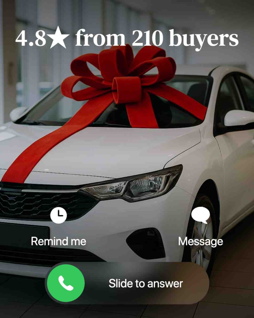 Zeely AI ad portraying a new car with a red ribbon 