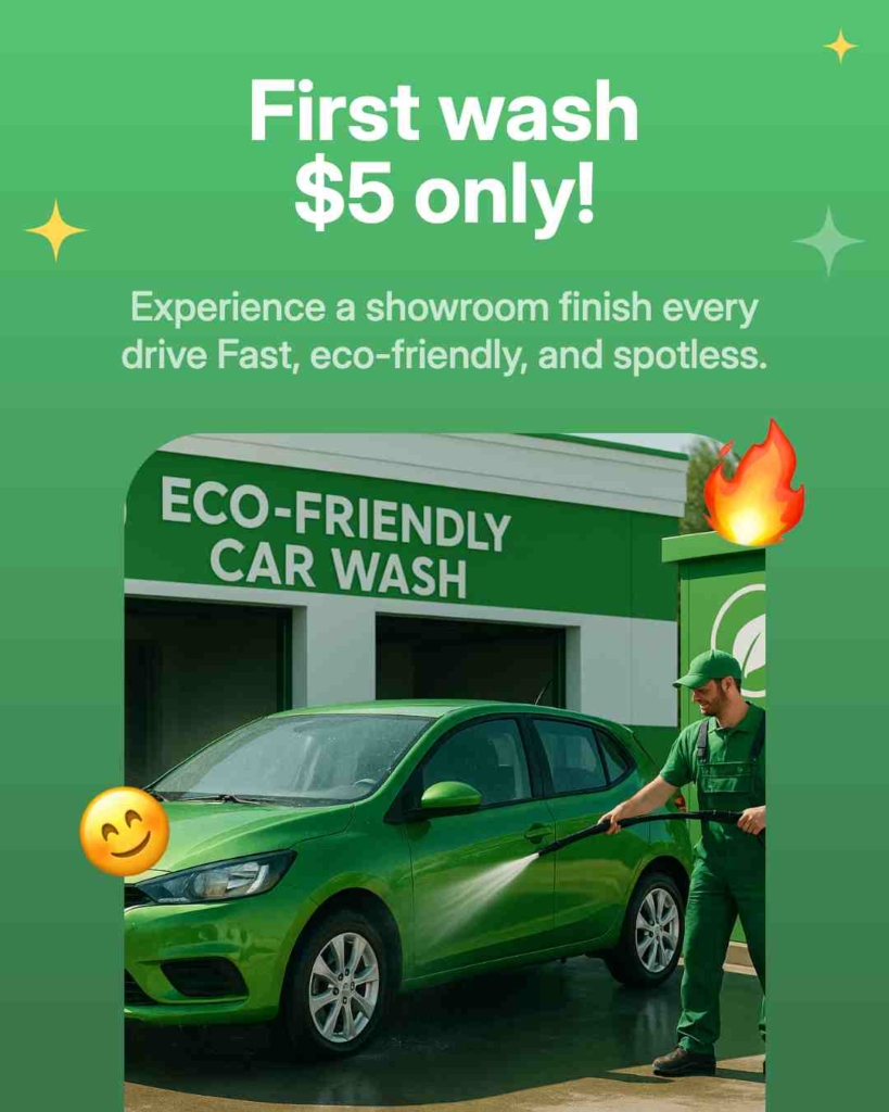 Zeely AI ad portraying an eco-friendly car wash