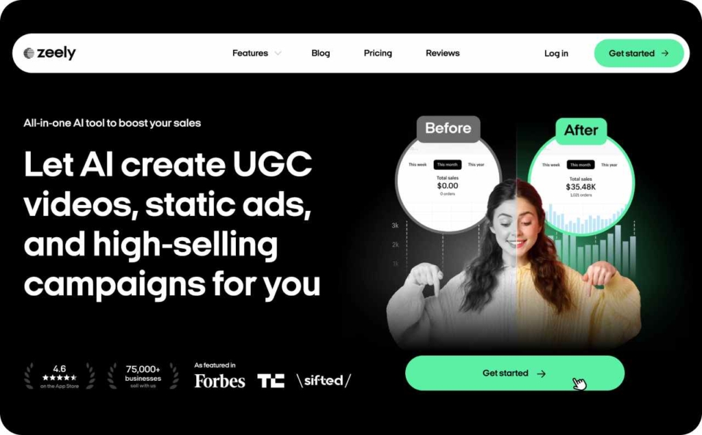 Zeely AI landing page screenshot