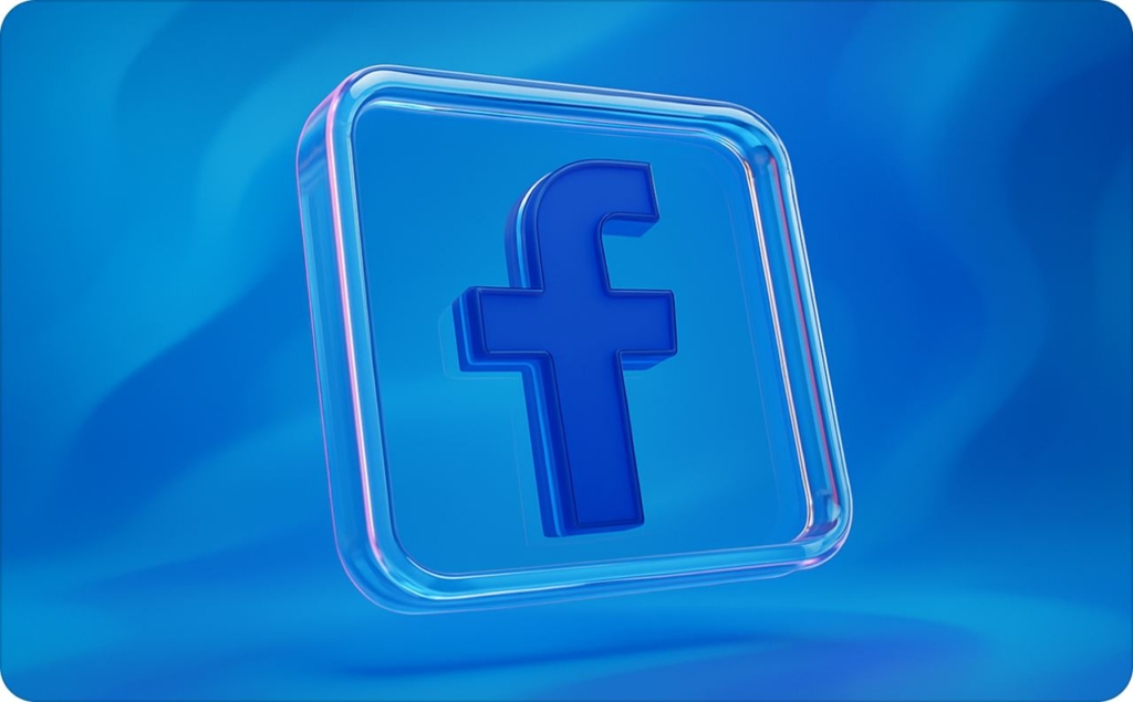 3D blue Facebook logo floating on a gradient background, used to illustrate Facebook retargeting ad examples for digital marketing.