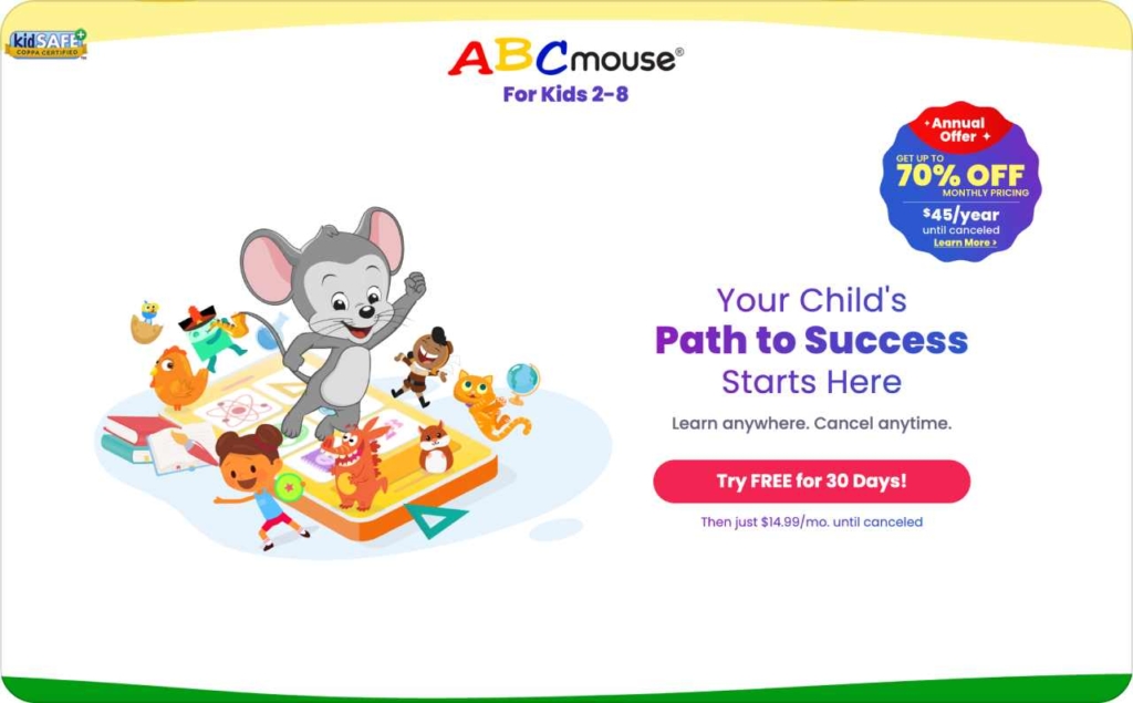 ABCmouse landing page screenshot