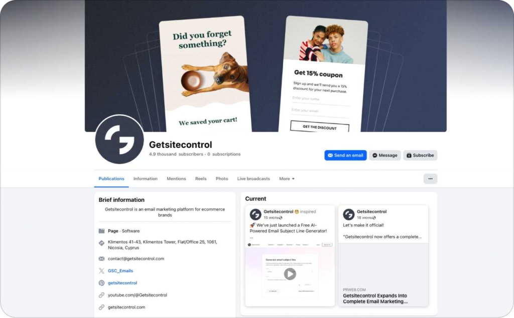 Screenshot of Getsitecontrol page on Facebook