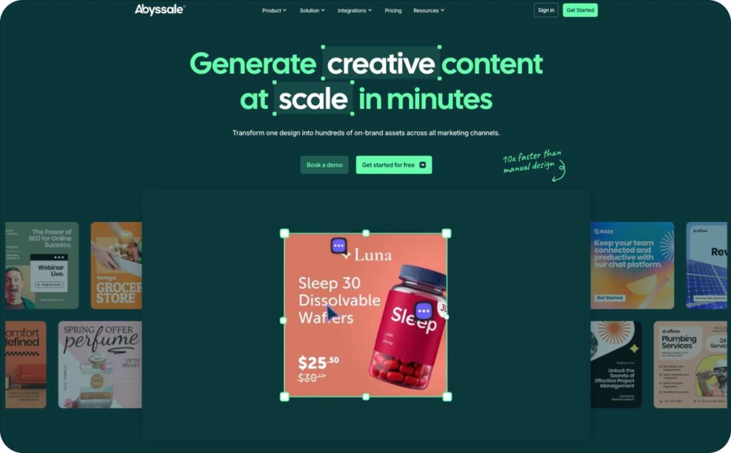Abyssale landing page screenshot