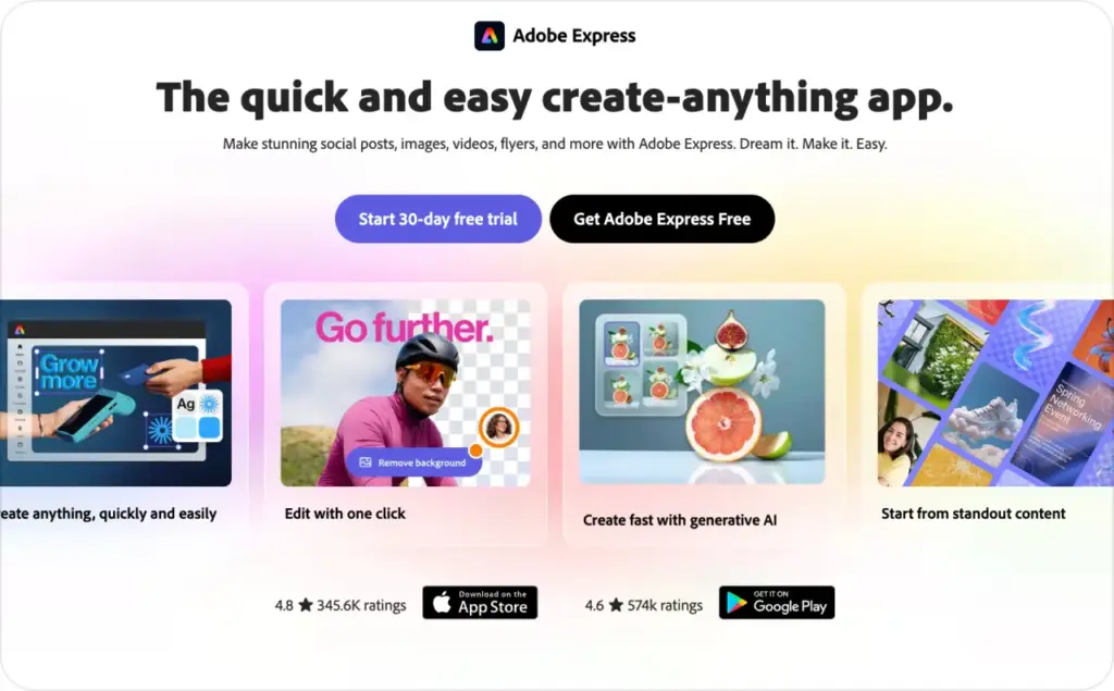 Adobe Express landing page