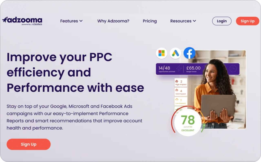 Adzooma landing page screenshot