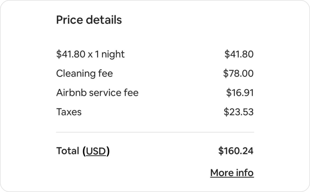 Airbnb fees screenshop