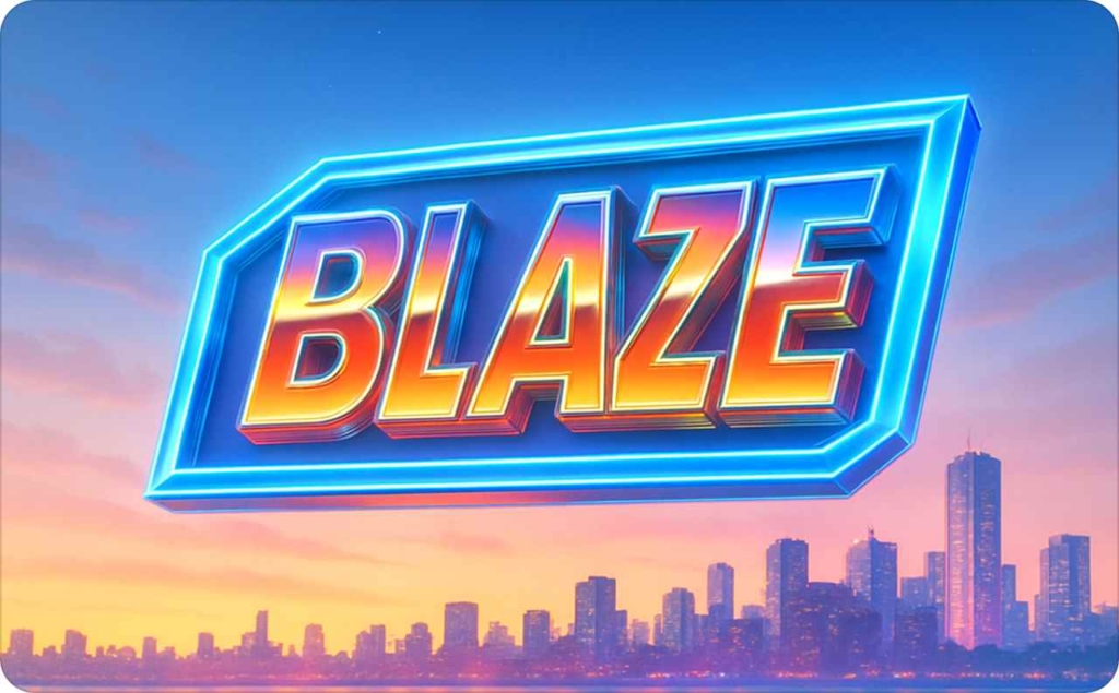 Blaze logo with neon 3D lettering against a cityscape sunset background, used in a guide discussing Blaze alternatives.