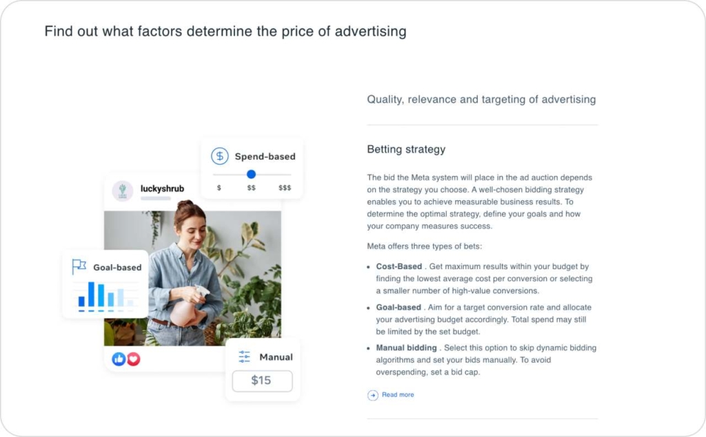Meta budget landing page screenshot
