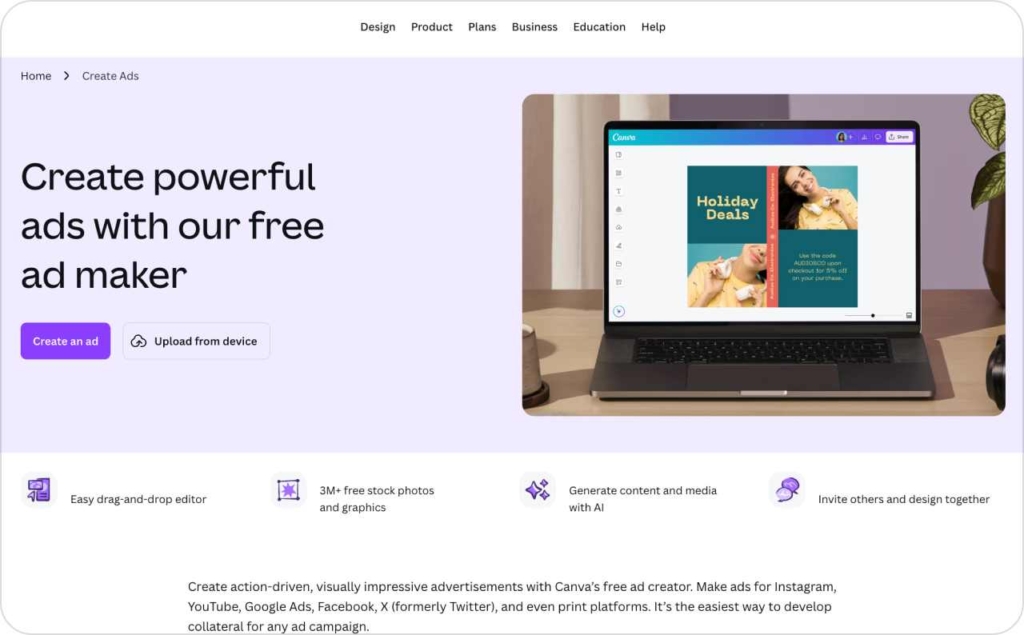 Canva ads landing page screenshot