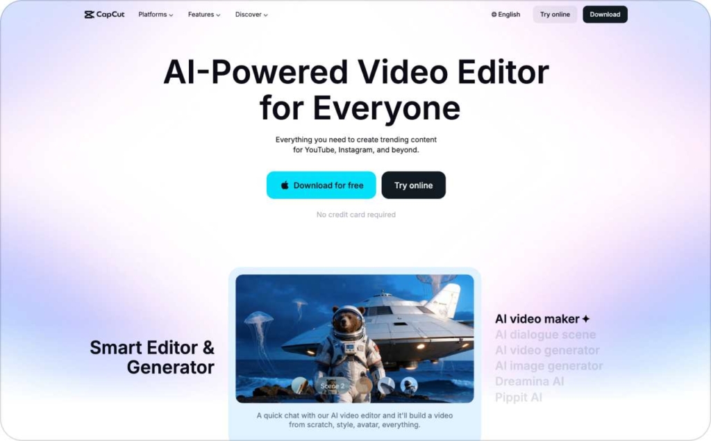CapCut landing page screenshot
