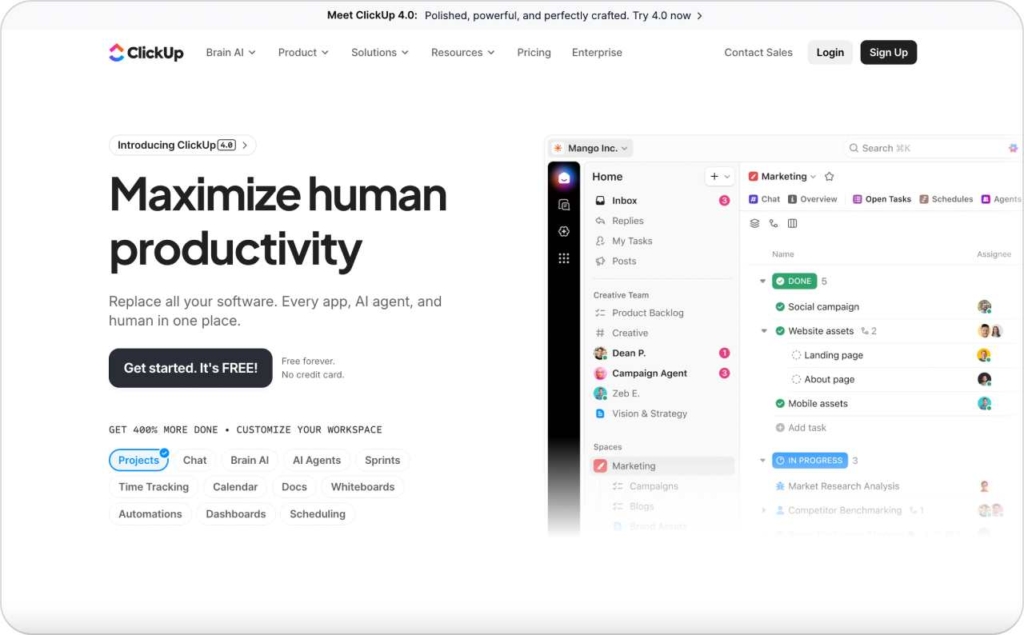 Clickup landing page screenshot