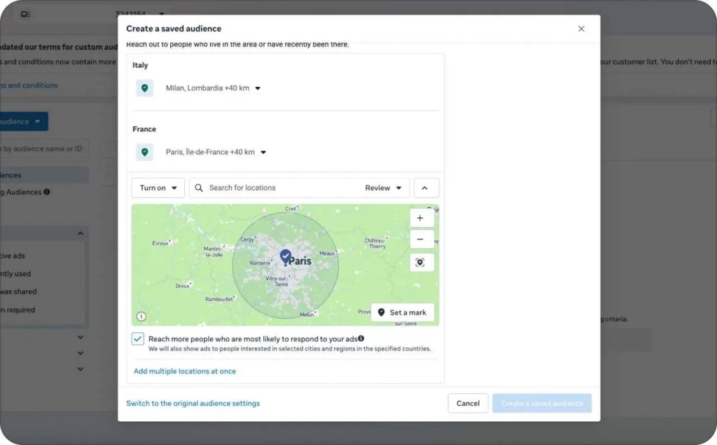Audience size for Facebook ad screenshot