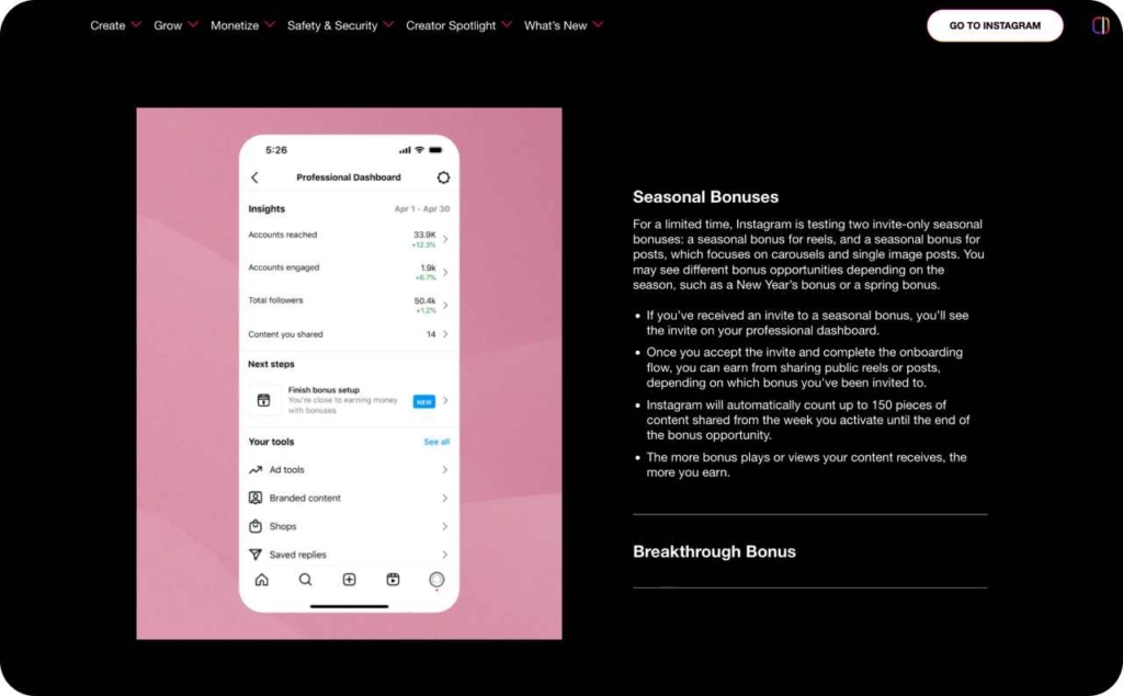 Season Bonuses example on Meta