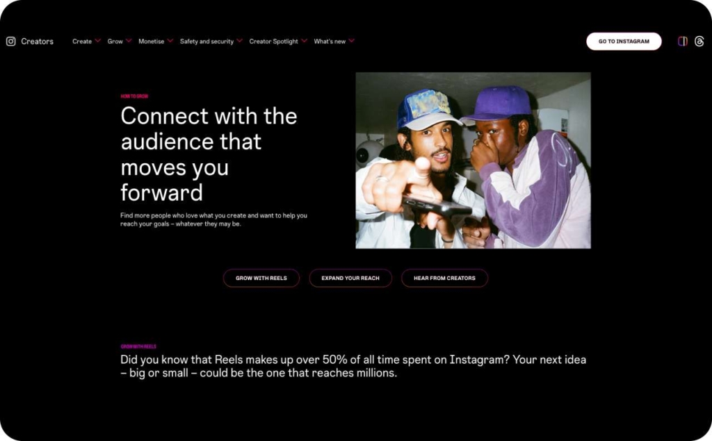 Creators landing page