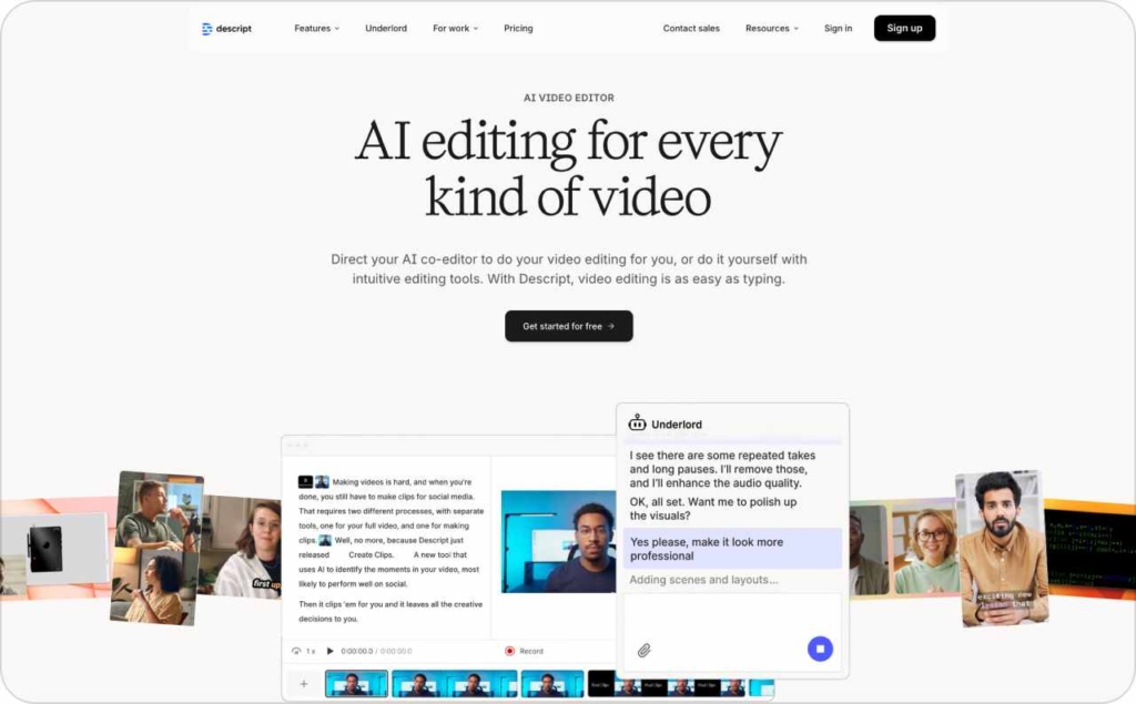 Descript landing page screenshot