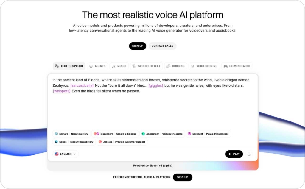 ElevenLabs landing page screenshot