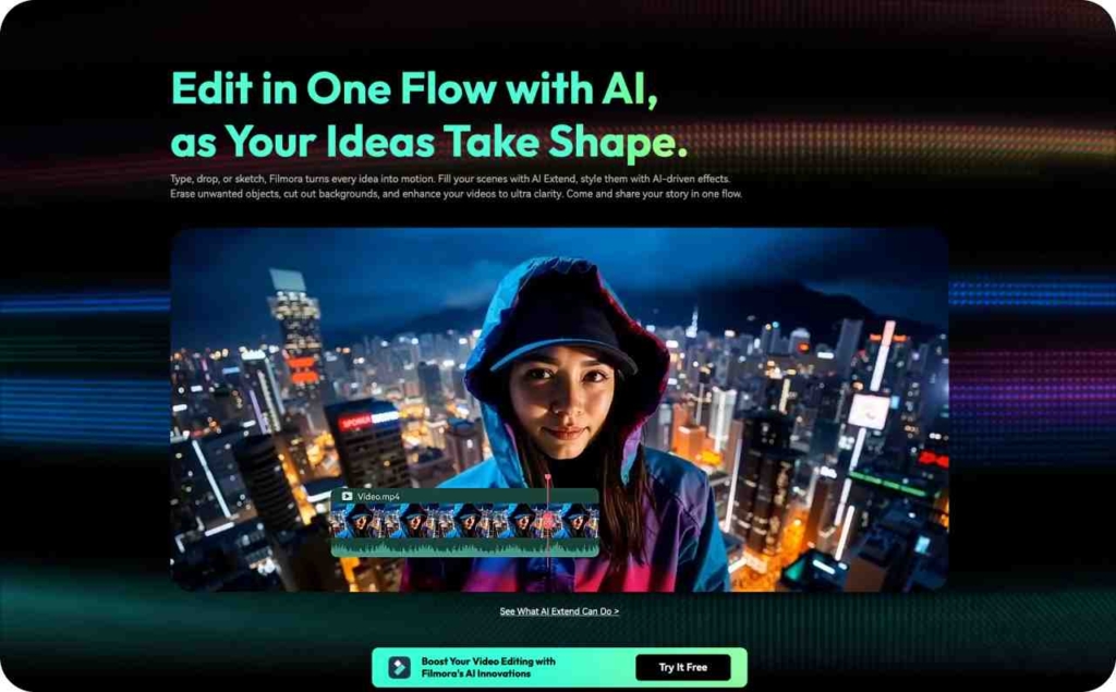 Wondershare Filmora landing page screenshot