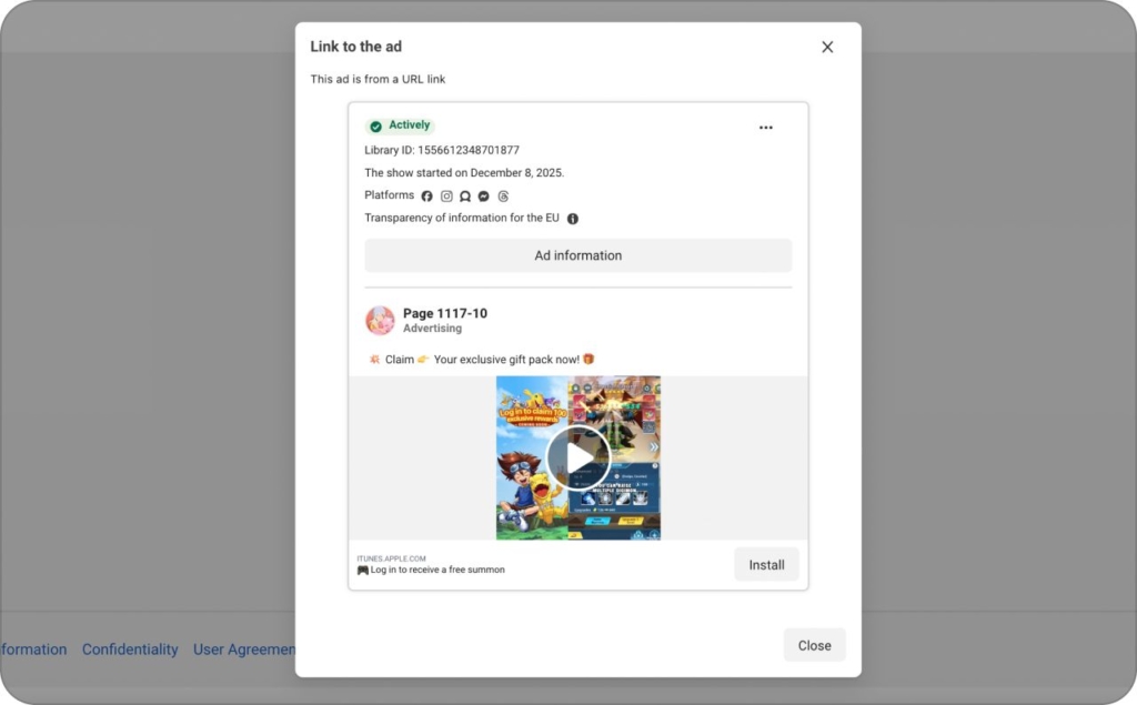 Mobile Game ad on Meta Library