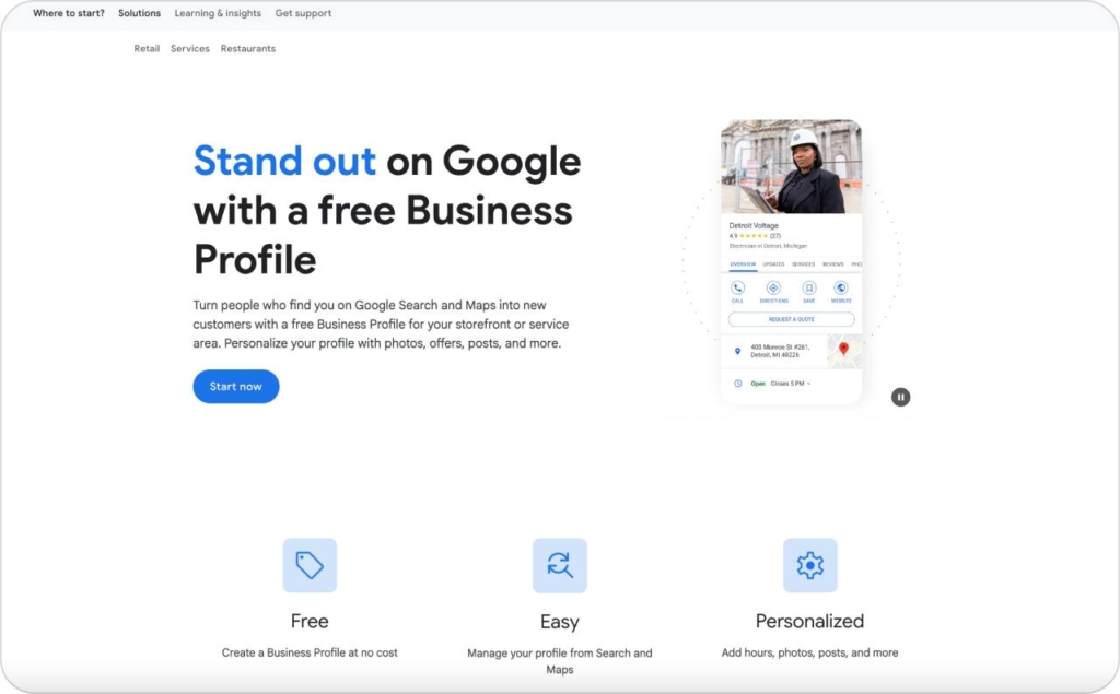 Google Business Profile landing page