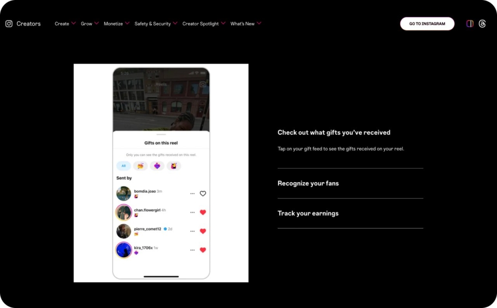 Instagram Creators landing page