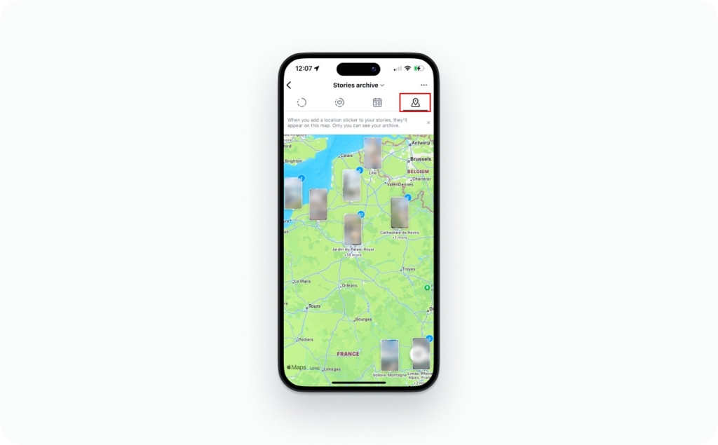 Instagram settings map view of old stories